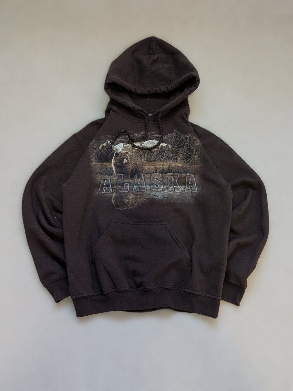 Vintage Alaska Grizzly Bear Graphic Hoodie Gildan Heavy Blend Men's Small Brown